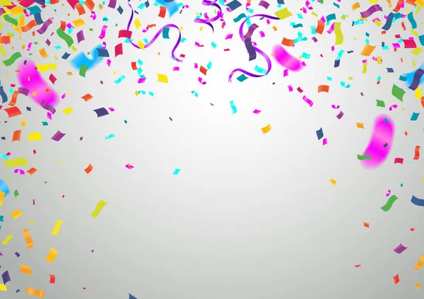 Happy Birthday Text Golden Confetti Falling Glitter Particles Colorful Flying — Image vectorielle