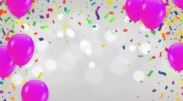 Happy Birthday Text Golden Confetti Falling Glitter Particles Colorful Flying — Archivo Imágenes Vectoriales