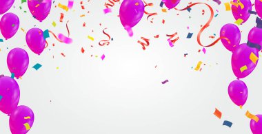 Balloons Abstract background Variegated Confetti Party Vector  Background. Fun Streamer Template. Ribbon Shiny Poster. Multi colored Anniversary Illustration.
