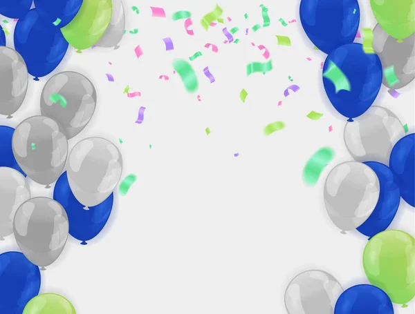 Ballonnen Abstracte Achtergrond Gevarieerde Confetti Party Vector Achtergrond Leuke Streamer — Stockvector