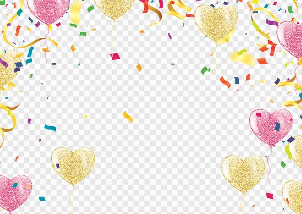 Balloons Variety Colors Vector Illustration Colored Confetti Garlands Streamers Background — Vettoriale Stock