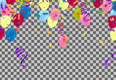 Grand opening ceremony with variety of colors balloon, and confetti, for Retail, Shopping or Black Friday Promotion in style summer festival background with colorful air balloons and garlands. 