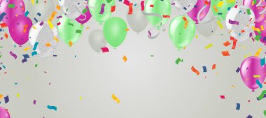 Perakende, Alışveriş ya da Kara Cuma promosyonu için balonlu Kara Cuma Posteri. Kurdele Parlak Poster. Renkli Yıldönümü İllüstrasyonu.