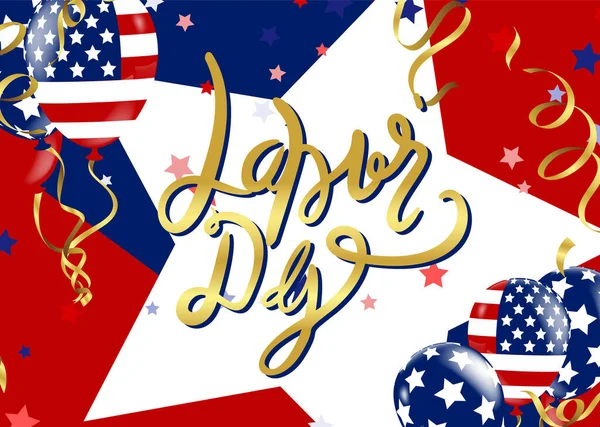 Happy Labor Day Hand Lettering Background Banner Template Decor Balloons — Archivo Imágenes Vectoriales
