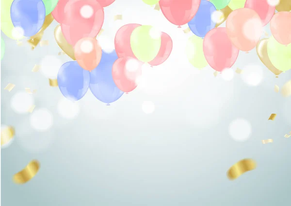 Balloons Variety Colors Vector Illustration Colored Confetti Garlands Streamers Background — Wektor stockowy