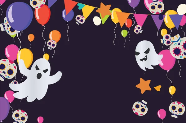 Buon Halloween Banner Sfondo Invito Festa Con Illustrazione Vettoriale Notte — Vettoriale Stock