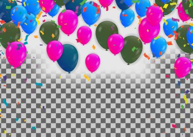 Pembe balon, mavi ve konfeti ile büyük açılış töreni, Perakende, Alışveriş veya yaz festivali arka planında renkli balonlar ve çelenklerle Kara Cuma tanıtımı için. 