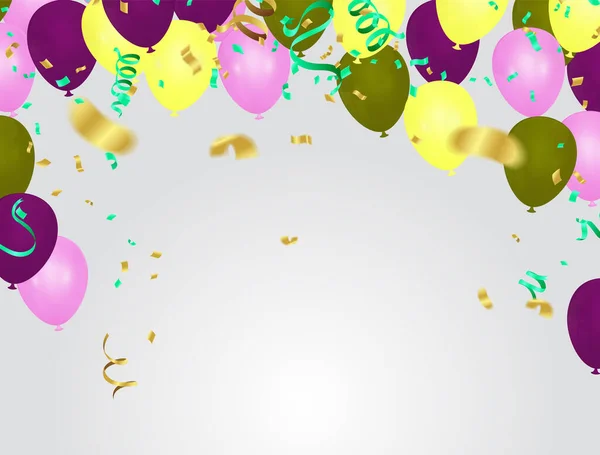 Balloons Variety Colors Vector Illustration Colored Confetti Garlands Streamers Background — 图库矢量图片