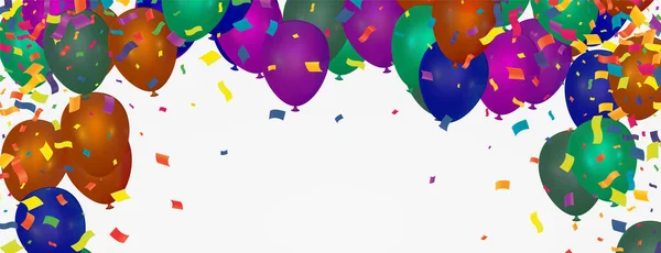 Große Eröffnungszeremonie Mit Lila Luftballons Grün Und Konfetti Für Einzelhandel — Stockvektor