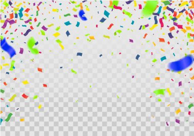 Renkli balonlar ve çelenklerle dolu yaz festivali arka planında Perakende, Alışveriş veya Kara Cuma tanıtımı için çeşitli renklerde konfetilerle büyük açılış töreni. 