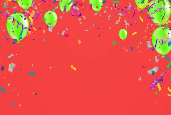 Große Eröffnungszeremonie Mit Grünem Ballon Konfetti Verschiedenen Farben Für Einzelhandel — Stockvektor