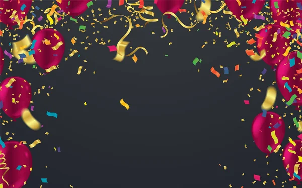 Projeto Cartão Abertura Grande Com Balões Vermelhos Fita Com Confete —  Vetores de Stock