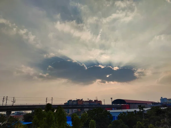 Jaipur India Circa 2022 Picture Metro Station White Clouds Blue — стоковое фото