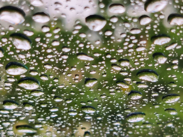 Imagem Gotas Água Tiro Vidro Dia Chuvoso — Fotografia de Stock