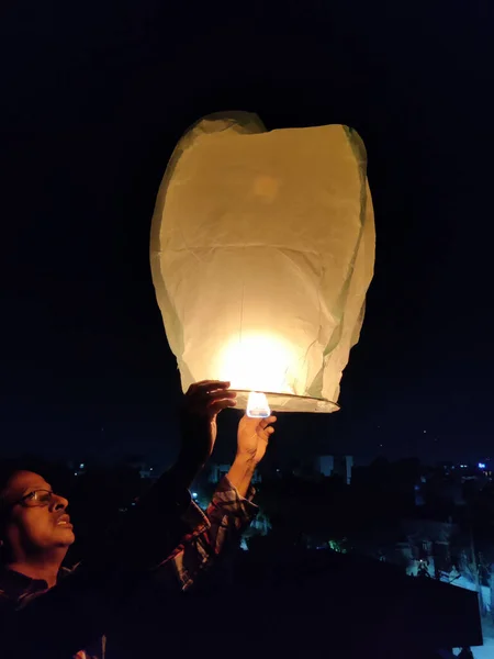 Jaipur India Circa 2022 Imagen Una Linterna Del Cielo Disparada — Foto de Stock