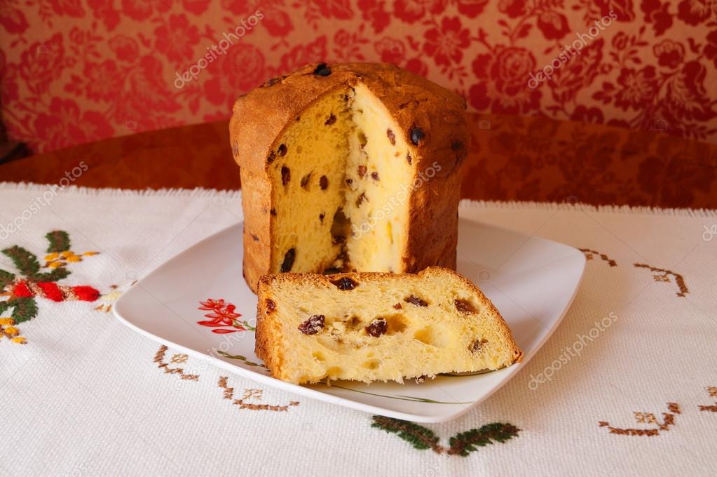 Christmas Italian Fruit Cake Panettone Partially Sliced 2 Stock Christmas Italian Brown Fruit Cake Called Panettone Flavoured With Currants Partially Sliced Photo By Gammaburst