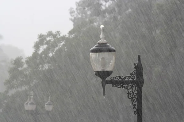 Lampa v mlhavé deště — Stock fotografie