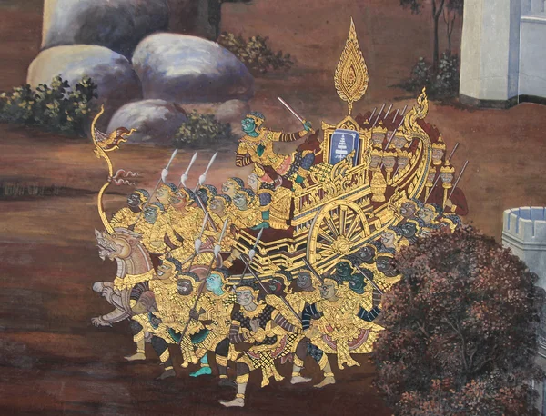 BANGKOK - 27 juillet : Peinture murale thaïlandaise dans le sanctuaire Wat Phra Kaew le 27 juillet 2014 Bangkok Thaïlande — Photo