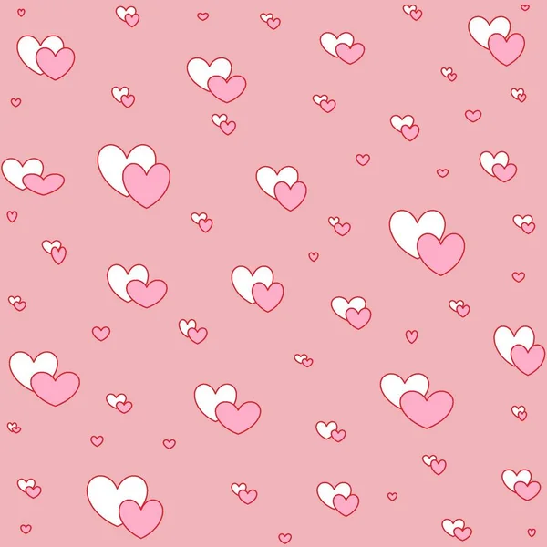 Pembe arka planda çeşitli boyutlarda beyaz ve pembe kalpler. Sevgililer Günü modeli. Kağıt tasarımı paketleniyor.