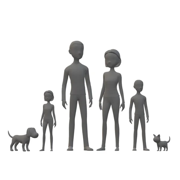 Illustration Dark Silhouettes Family Parents Man Woman Boy Girl Pets — Stock Photo, Image