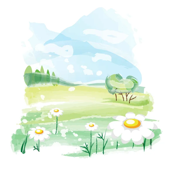 Paisaje con flores — Vector de stock