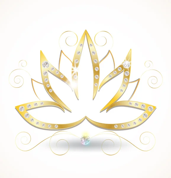 Flor de loto de oro y diamantes — Vector de stock