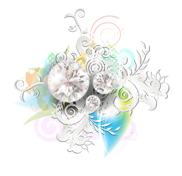 Fondo floral abstracto con diamantes — Vector de stock