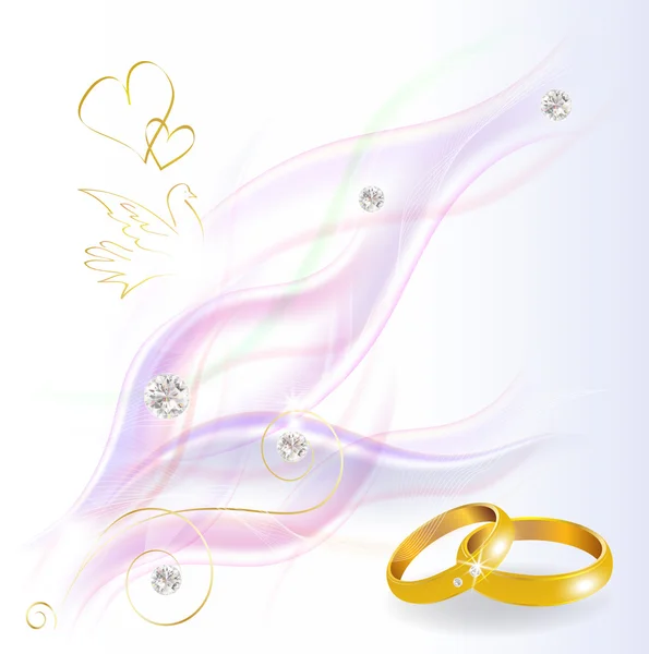 Fondo ahumado abstracto con diamantes y anillos de boda — Vector de stock