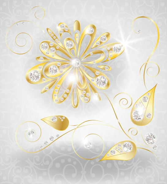 Fleur dorée avec diamants — Image vectorielle