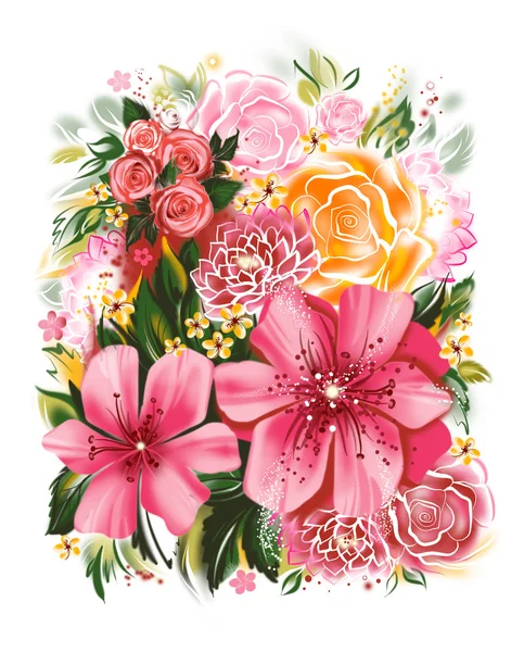 Color illustration of flowers in watercolor paintings — Stock Photo, Image