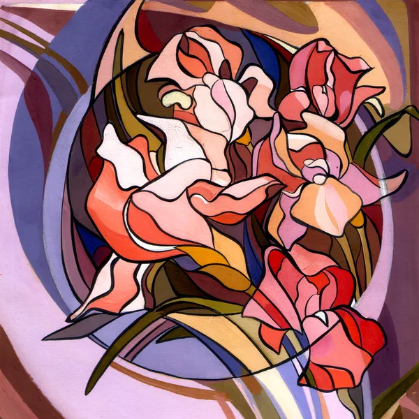 art nouveau tarzında modern çiçek renkli çizimi