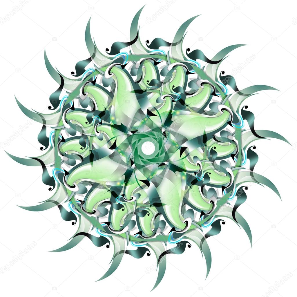 Green ornament in the form of a flower, snowflake or star