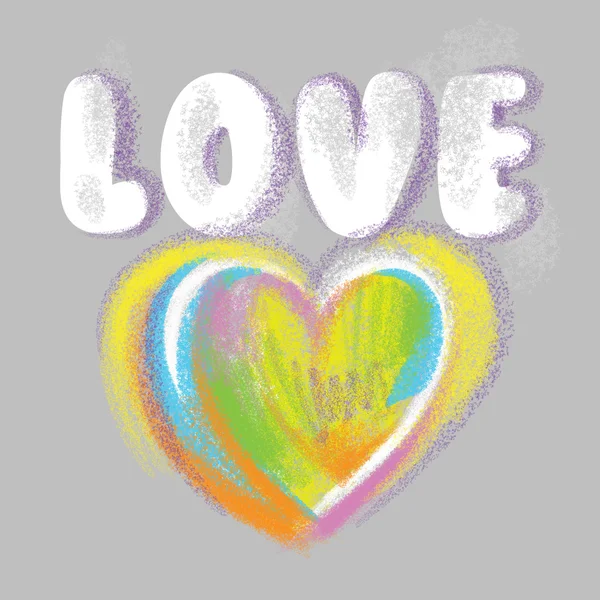 Hart en word liefde getekend met gekleurde krijt — Stockfoto
