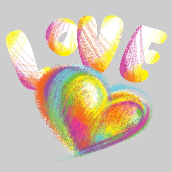 Heart and word love drawn with colored chalk — Stock Photo, Image