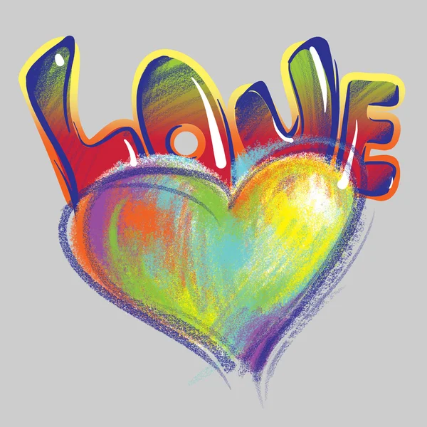 renkli tebeşir ile çizilmiş kalp ve kelime aşk