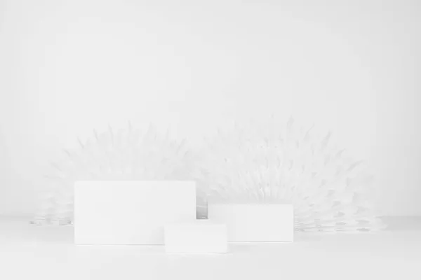 White Box Podiums Light Abstract Scene Mockup Showcase Display Presentation — Zdjęcie stockowe