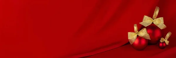 Nieuwjaar Banner Rijke Stijl Met Glanzende Rode Ballen Gouden Strikken — Stockfoto