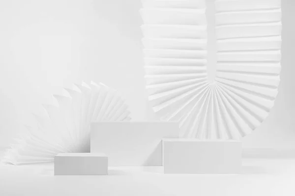 Mockup Cena Simples Minimalista Elegante Com Conjunto Três Modelos Pódios — Fotografia de Stock