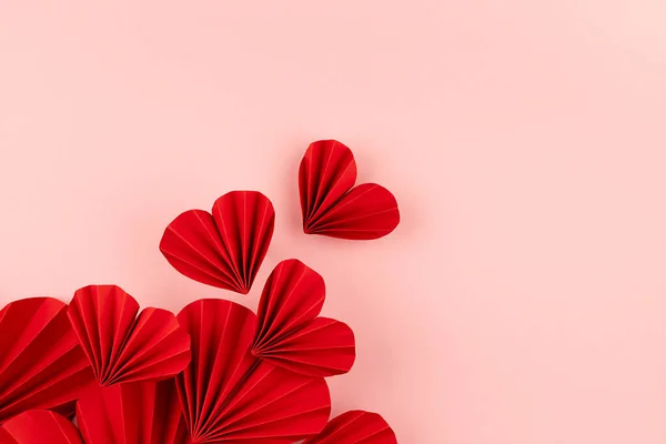 Valentine Day Background Flow Flying Red Paper Ribbed Hearts Soft — Stock Photo, Image