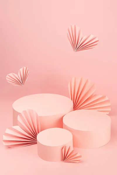 Mockup Etapa Abstrata Rosa Pastel Doce Com Grupo Três Pódios — Fotografia de Stock