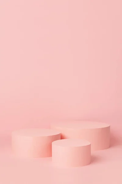 Conjunto Elegante Três Pastel Rosa Círculo Pódios Mockup Fundo Luz — Fotografia de Stock