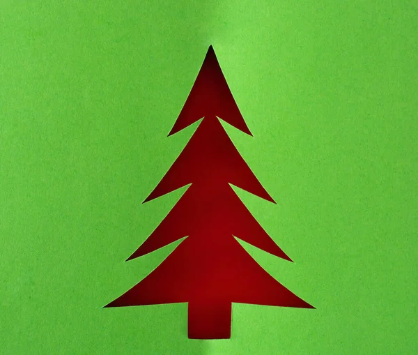 Contorno Árvore Natal Cortado Papel Grosso Verde Com Fundo Textura — Fotografia de Stock