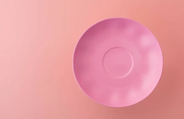 Pink Plate Pink Background Copy Space Flatlay — Foto de Stock