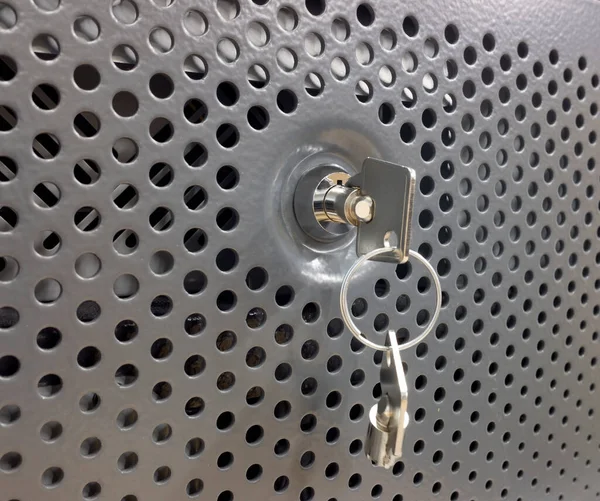 Key Inserted Cylinder Lock Pins Button Metal Door Ventilation Holes — 스톡 사진