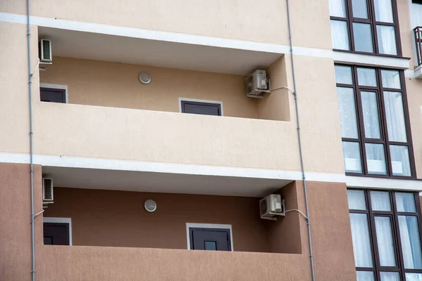 Two Cooling Fans Air Conditioner Wall Residential Building Horizontal Composition — ストック写真