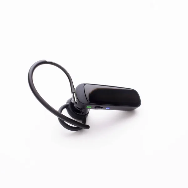 Zwarte Bluetooth Headset Geïsoleerd Witte Achtergrond Close — Stockfoto