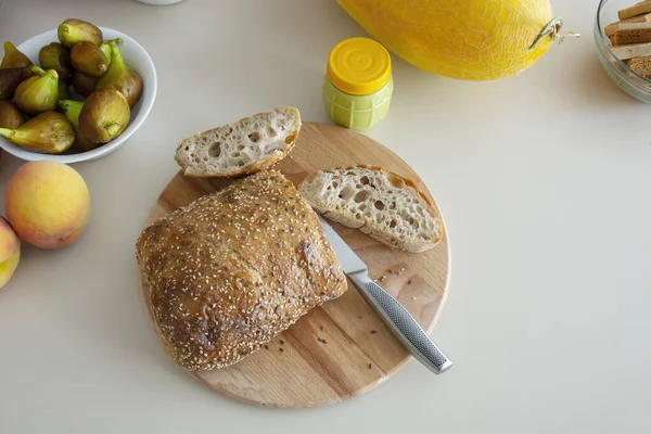 Pão Com Sementes Pote Mel Misturado Com Gengibre Conceito Uma — Fotografia de Stock