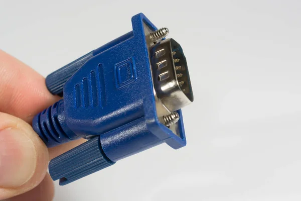 Vga Connector Kabel Voor Monitor Close Handen Van Een Ingenieur — Stockfoto