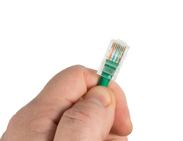 Oranje Twisted Pair Met Zwarte Rj45 Jack Geïsoleerd Wit Close — Stockfoto