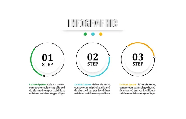 Círculo Linha Tempo Design Infográfico Três Elementos Apresentação Conceito Negócio — Vetor de Stock